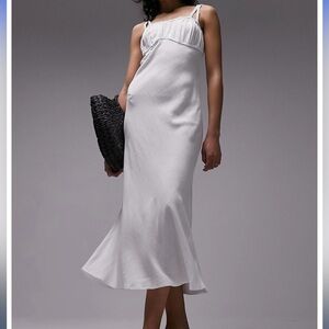 TOPSHOP - Ruched Pinny Slipdress - size 14 - white